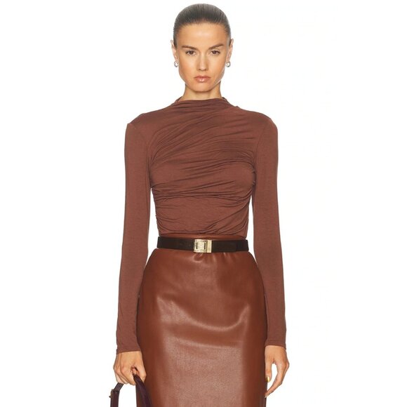 Enza Costa Viscose Jersey Twist Top in Nutshell  Brown - Picture 1 of 4